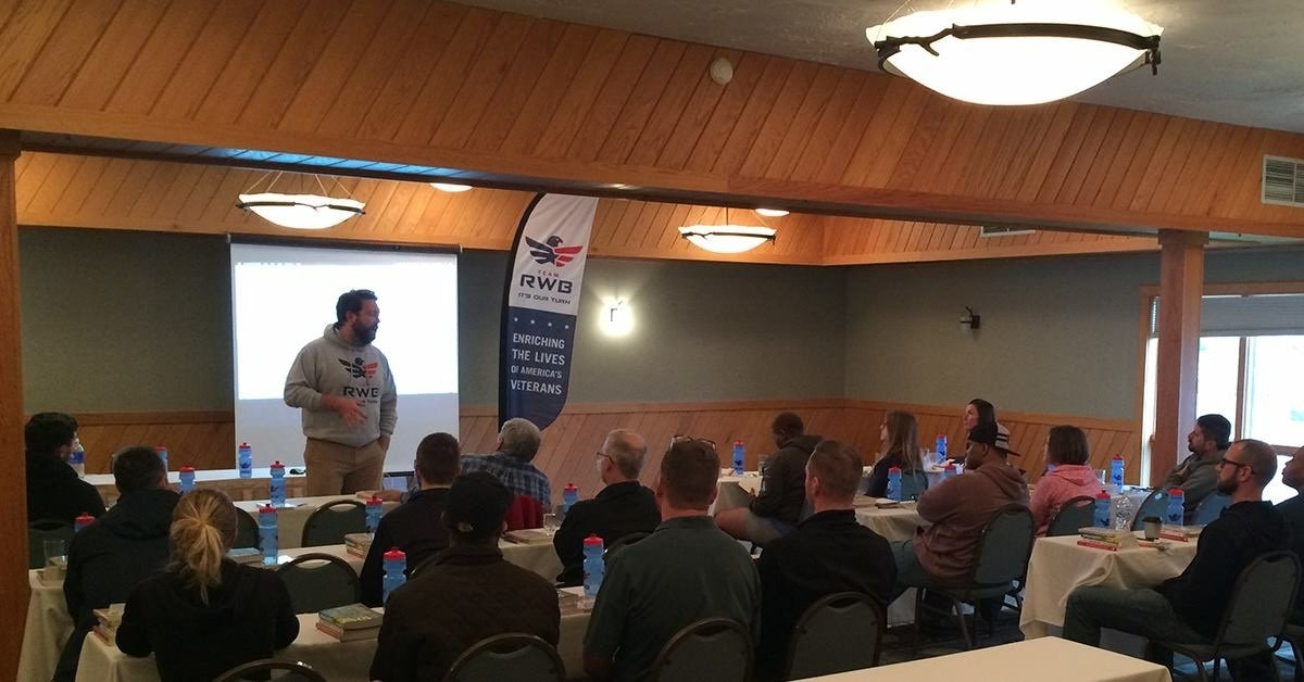 David Chrisinger teaches the art of storytelling to Team RWB leaders in Gaylord, Mich. in May 2016.